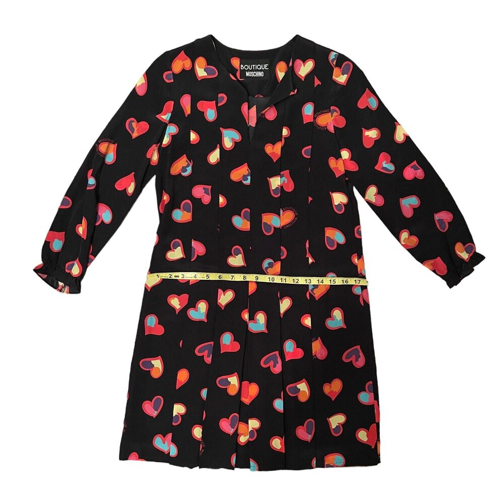 Moschino Boutique Silk Heart Print Black Dress US Size 4 Retail $800 - Picture 9 of 10